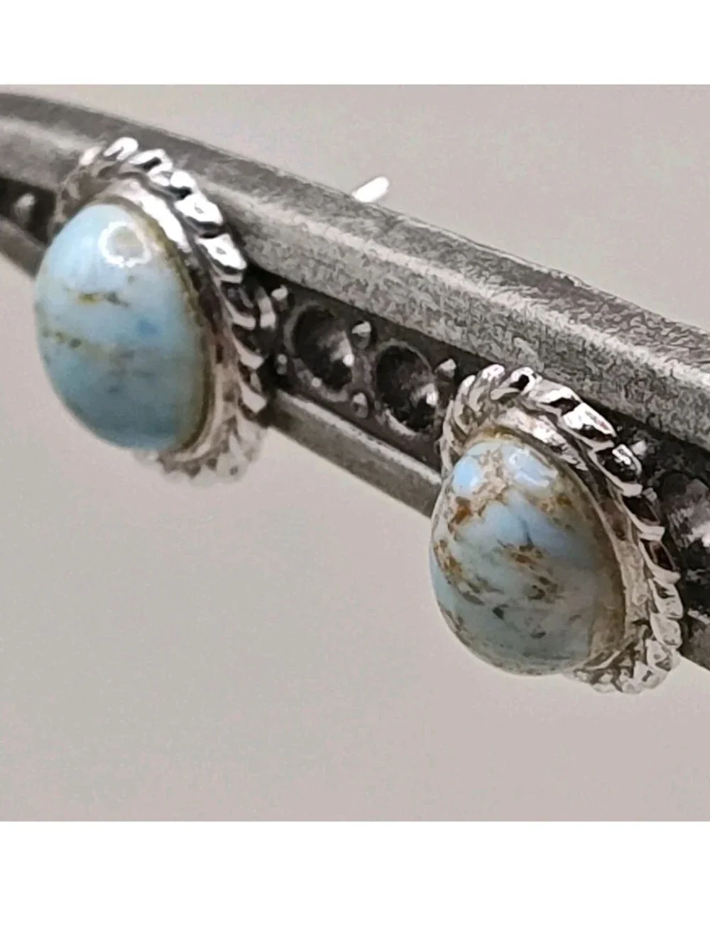 Vintage MCM Danecraft Sterling Silver Dainty Earrings Framed Turquoise Cabochon